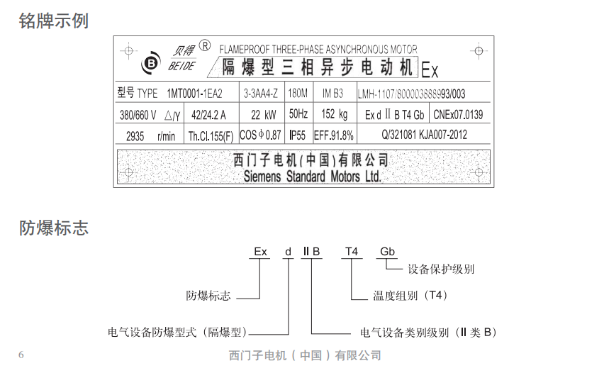 1MT0001 西門子貝得高壓防爆三相異步電機防爆標志